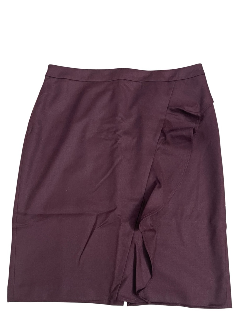 Talbots Plum Wool Italian Flannel Ruffle Pencil Skirt Lined Business Work Office